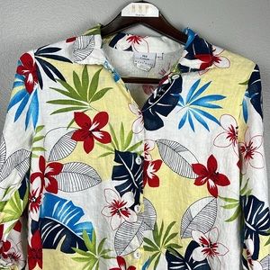Hot Cotton by Marc Ware "Hibiscus" 3/4 sleeve button-down Linen shirt - size L